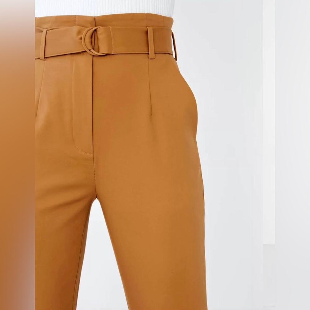 Aritzia Babaton Zayden Elegant Camel High-Waist Belted Cropped Pants Sz 10